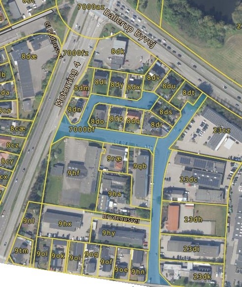 Kort over strækningen med fortovsarbejdet: