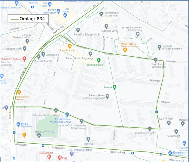 Oversigt over omlæggelse af buslinje 834