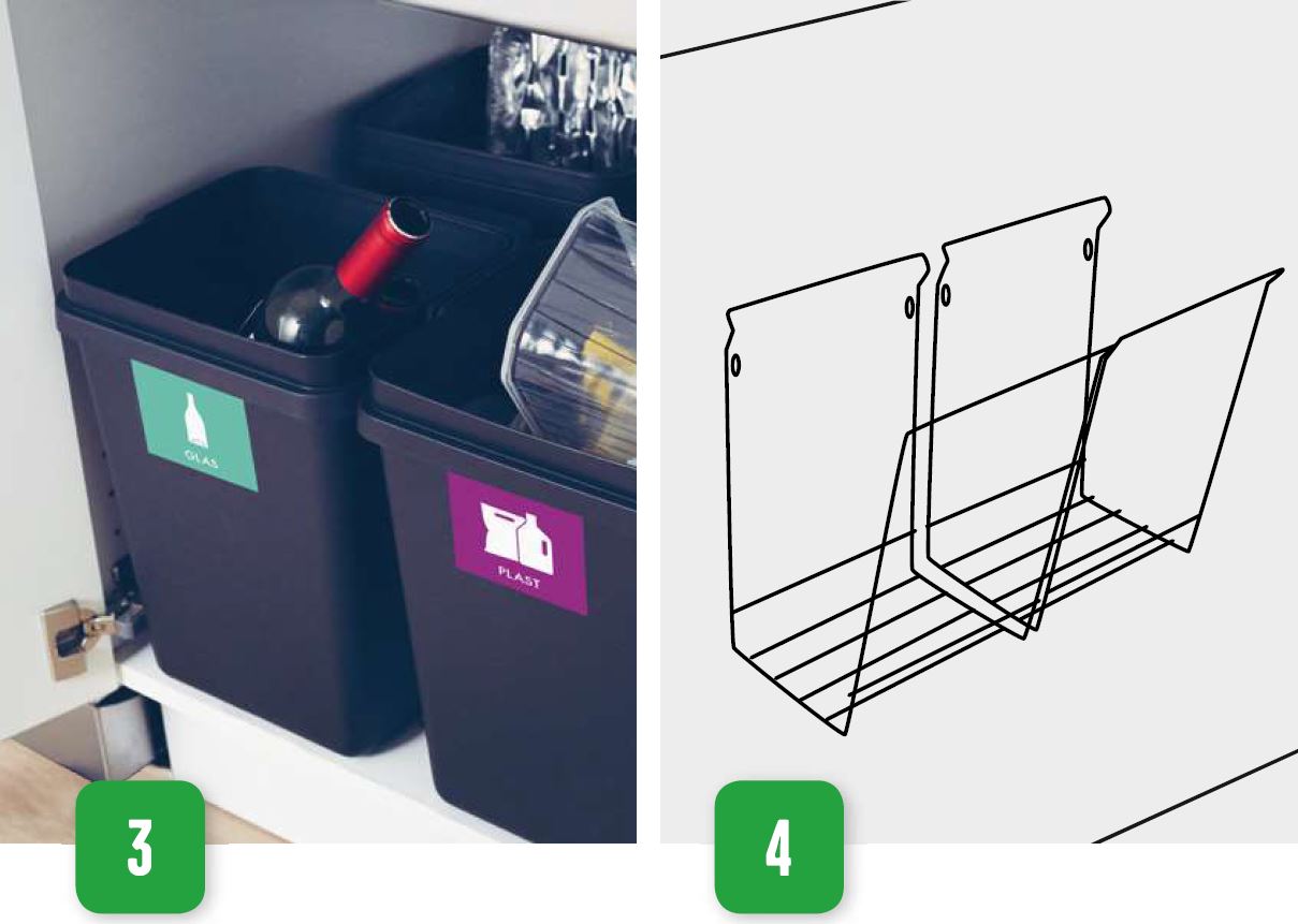 Små beholdere under vasken og/eller ekstra affaldsstativ under vasken